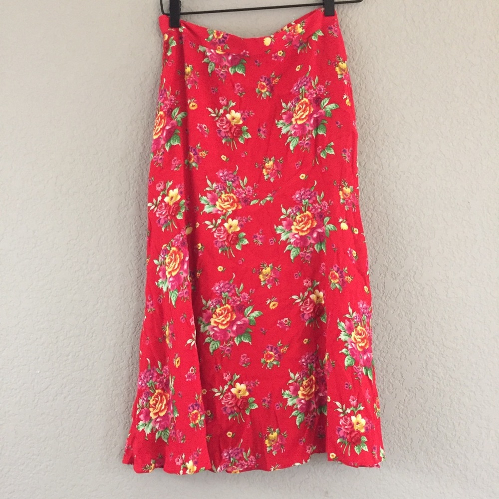& Other Stories Red Floral Midi Skirt Size 6